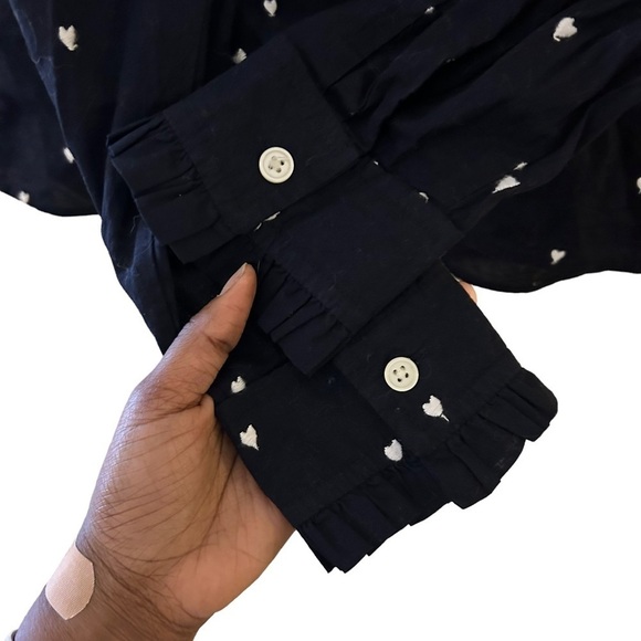 LOFT Shirt Womens Small Heart Embroidered Ruffle Trim Button Down Preppy NEW - Picture 4 of 7